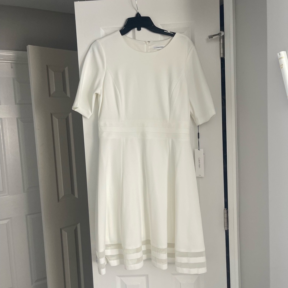 Calvin Klein fit and flare white skater dress size 12 NWT